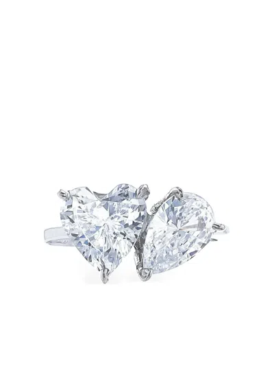 Fantasia By Deserio 14k White Gold Heart Pear Diamond Ring In Silver