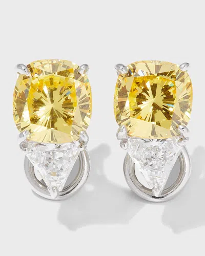 Fantasia By Deserio 18k Gold-plated Sterling Silver Cushion Trillion Earrings In Canary