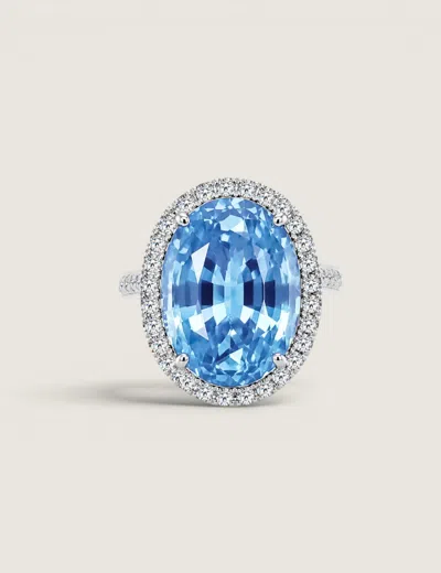 Fantasia By Deserio Aquamarine Halo Oval Ring In Multi