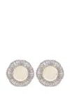 Fantasia By Deserio Pearl And Baguette Button Earrings In Silver