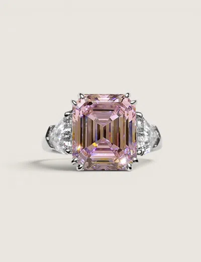 Fantasia By Deserio Pink Emerald Cut Center With Clear Shield Side Stones (6.5 Tcw)