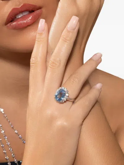 Fantasia By Deserio Princess Diana Aquamarine And Zirconia Ring In Blue