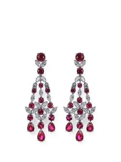 Fantasia By Deserio Ruby Cubic Zirconia Chandelier Earrings In Metallic