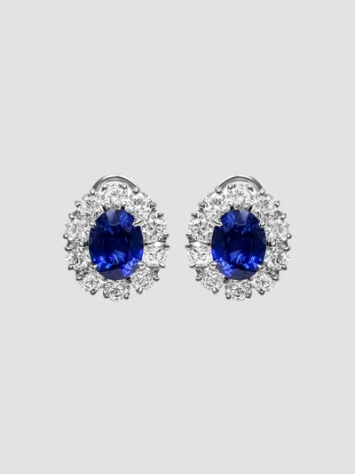Fantasia By Deserio Women's Sterling Silver, 4.00 Tcw Lab-grown Blue Sapphire & 2.00 Tcw Cubic Zirconia Halo Stud Earrin