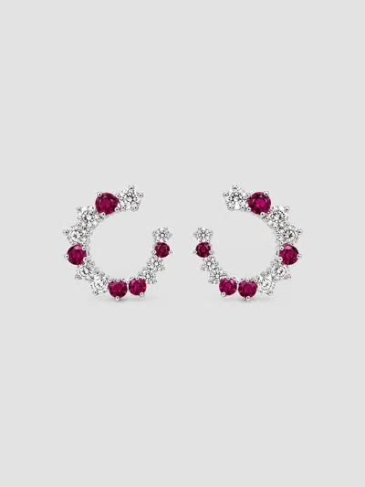 Fantasia By Deserio Women's Swirl Sterling Silver, Lab-grown Ruby & 3.25 Tcw Cubic Zirconia Open Circle Earrings In Red