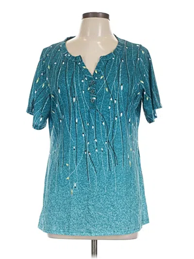 Pre-owned Fantaslook Short Sleeve Henley Shirt In Teal