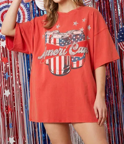 Fantastic Fawn American Acid Washed Cotton Tee Dress In Red