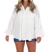 Fantastic Fawn Chasing Daylight Eyelet Button Up Top In White In White