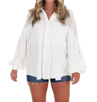Fantastic Fawn Chasing Daylight Eyelet Button Up Top In White