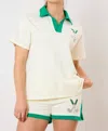 Fantastic Fawn Collar Short Sleeve Top In White/green In Multi