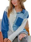Fantastic Fawn Color-block Button Up In Blue & White In Multi