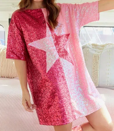 Fantastic Fawn Color Block Sequin Star Dress In Pink