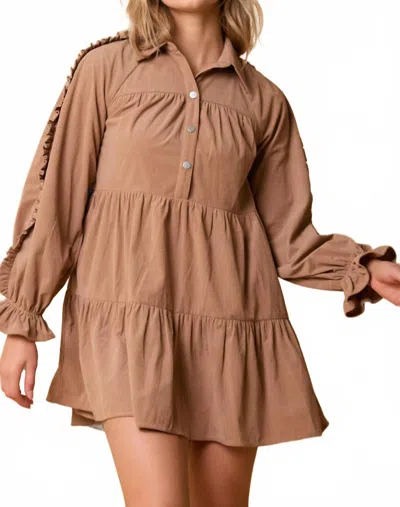 Fantastic Fawn Corduroy Long Sleeve Dress In Mocha In Brown