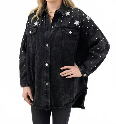 Fantastic Fawn Denim Jacket With Pearl And Star Details In Black