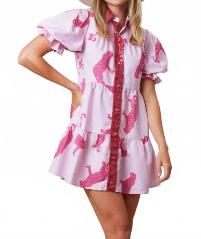 Fantastic Fawn Feline Femme Poplin Shirt Mini Dress In Pink Cheetah Print