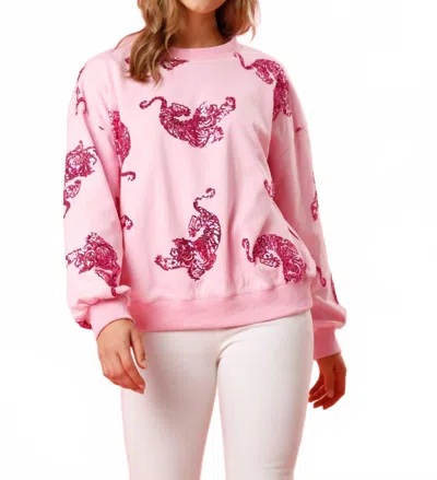 Fantastic Fawn Fierce Babe Sequin Tiger Pullover In Pink