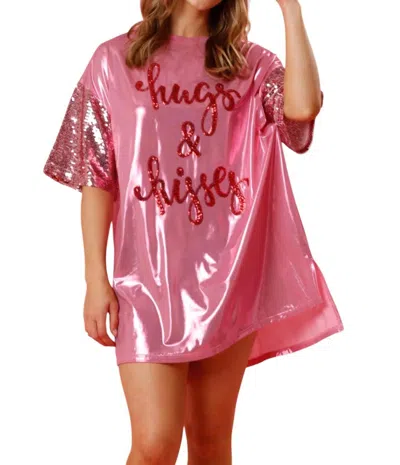 Fantastic Fawn Foil 'hugs And Kisses' Mini Dress In Light Pink
