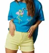 Fantastic Fawn Fun Flamingo Sequin Patch Tee In Bright Blue In Multi