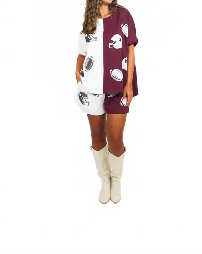 Fantastic Fawn Game Day Color Block Top In White/maroon In Multi
