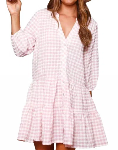 Fantastic Fawn Gingham Tiered Mini Dress In Pink White