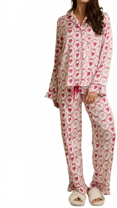 Fantastic Fawn Hearts Print Pajama In Pink/white In Gold