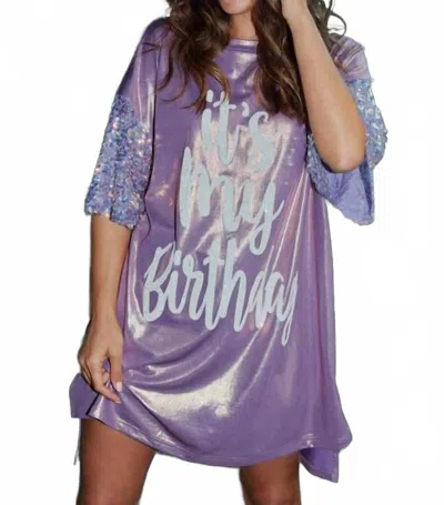 Fantastic Fawn It's My Birthday Sequin Shirt Dress In Lavender In Purple