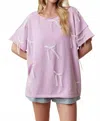 Fantastic Fawn Lace Bow Short Sleeve Summer Sweater In Lavender In Neutral