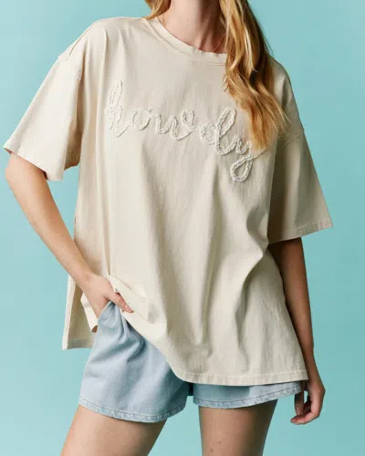 Fantastic Fawn Lace Howdy Oversized Tee In Beige In Sand