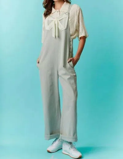 Fantastic Fawn Lace Ribbon Twill Overall In Sage