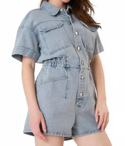 Fantastic Fawn Licensed Rolling Stones Denim Romper In Light Blue