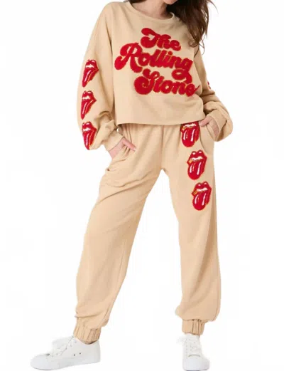 Fantastic Fawn Licensed Rolling Stones Joggers In Beige In Neutral