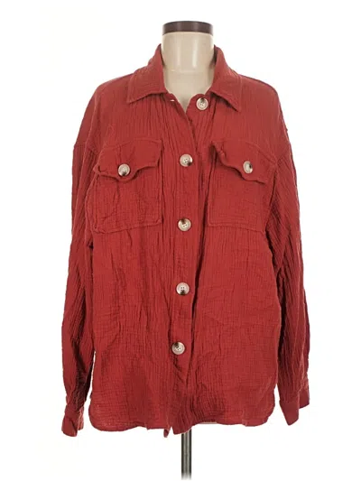 Pre-owned Fantastic Fawn Long Sleeve Button Down Shirt In Red