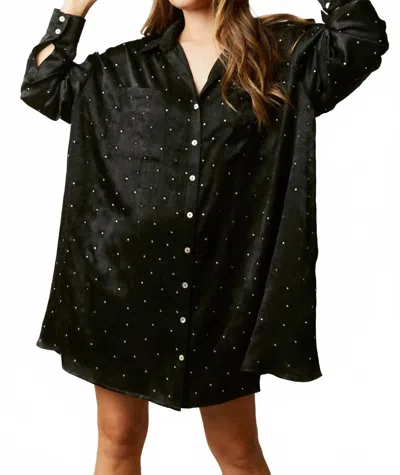Fantastic Fawn Midnight Sky Rhinestone Satin Shirt Dress In Black In Neutral