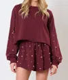 Fantastic Fawn Mini Pearls Top In Burgundy In Animal Print