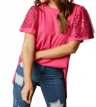 Fantastic Fawn Oversized Sequin Sleeve Knit Tee In Magenta In Pink