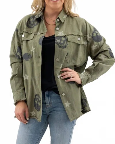 Fantastic Fawn Oversized Skull Shacket In Olive In Green