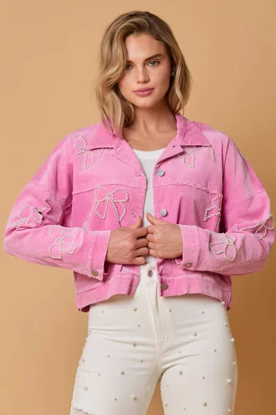 Fantastic Fawn Pearl Bow Corduroy Jacket In Pink