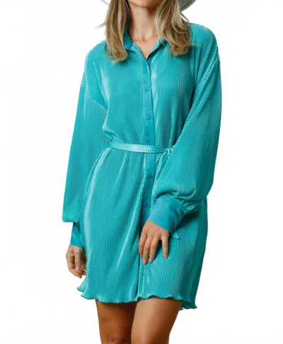 Fantastic Fawn Pleated Tie Waist Mini Dress In Ocean Eyes In Blue