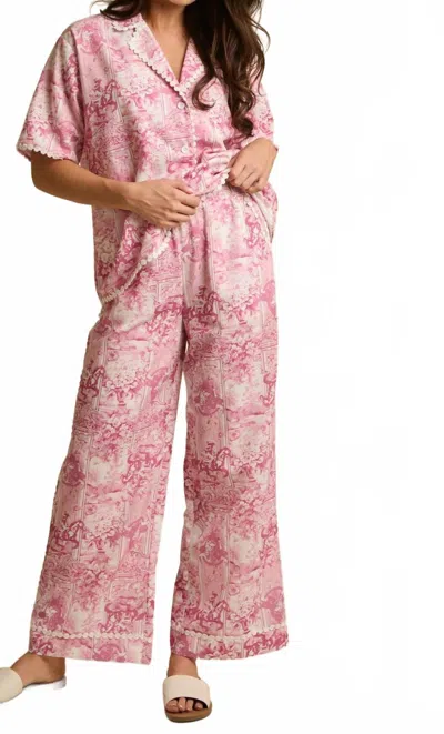 Fantastic Fawn Print Pajama Set In Pink/white