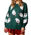 Fantastic Fawn Santa Sequin Pull Over In Hunter Green In Green