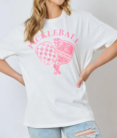 Fantastic Fawn Sequin Pickleball Basic Short Sleeve Top In Cream In Pattern