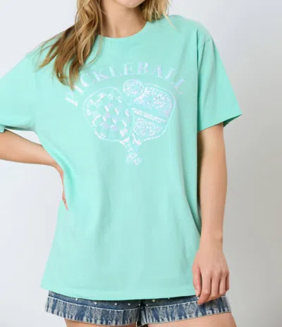 Fantastic Fawn Sequin Pickleball Basic Short Sleeve Top In Mint Green