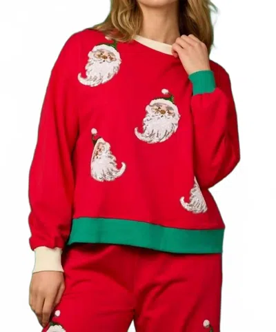 Fantastic Fawn Sequin Santa Christmas Sweatshirt In Red And Green