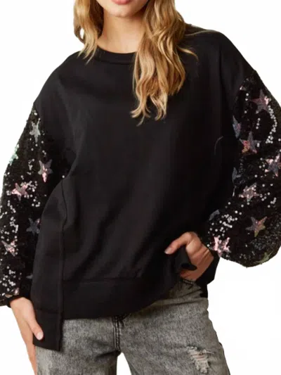 Fantastic Fawn Sequin Star Oversized Sweatshirt In Black