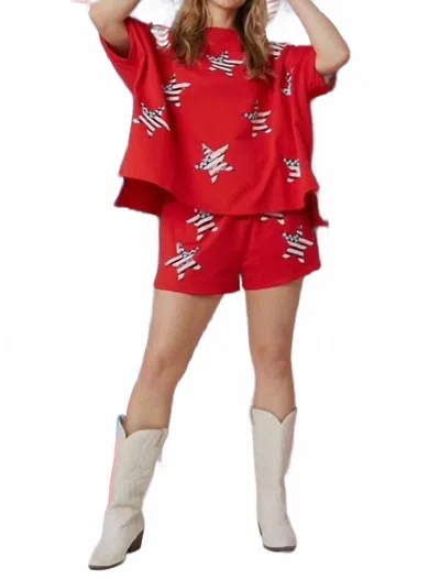 Fantastic Fawn Sequin Star Shorts In Red