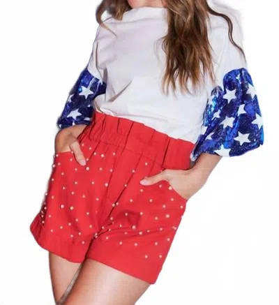 Fantastic Fawn Sequin Star Top In White/blue