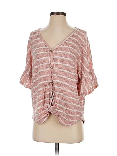 Pre-owned Fantastic Fawn Short Sleeve Top Pink Plunge Neckline Tops