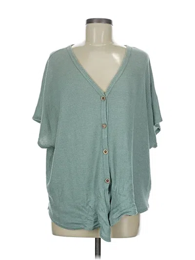 Pre-owned Fantastic Fawn Short Sleeve Top Teal V Neck Tops In Blue