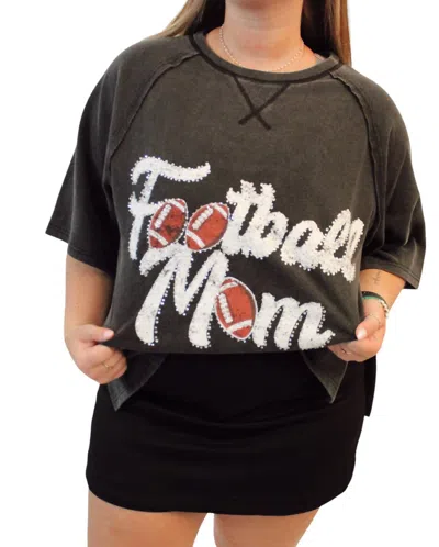 Fantastic Fawn Sports Mom Rhinestone Oversized Tee Top In Football - Charcoal In Multi