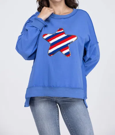 Fantastic Fawn Star Spangled Asymmetrical Long Sleeve Sweatshirt In Blue